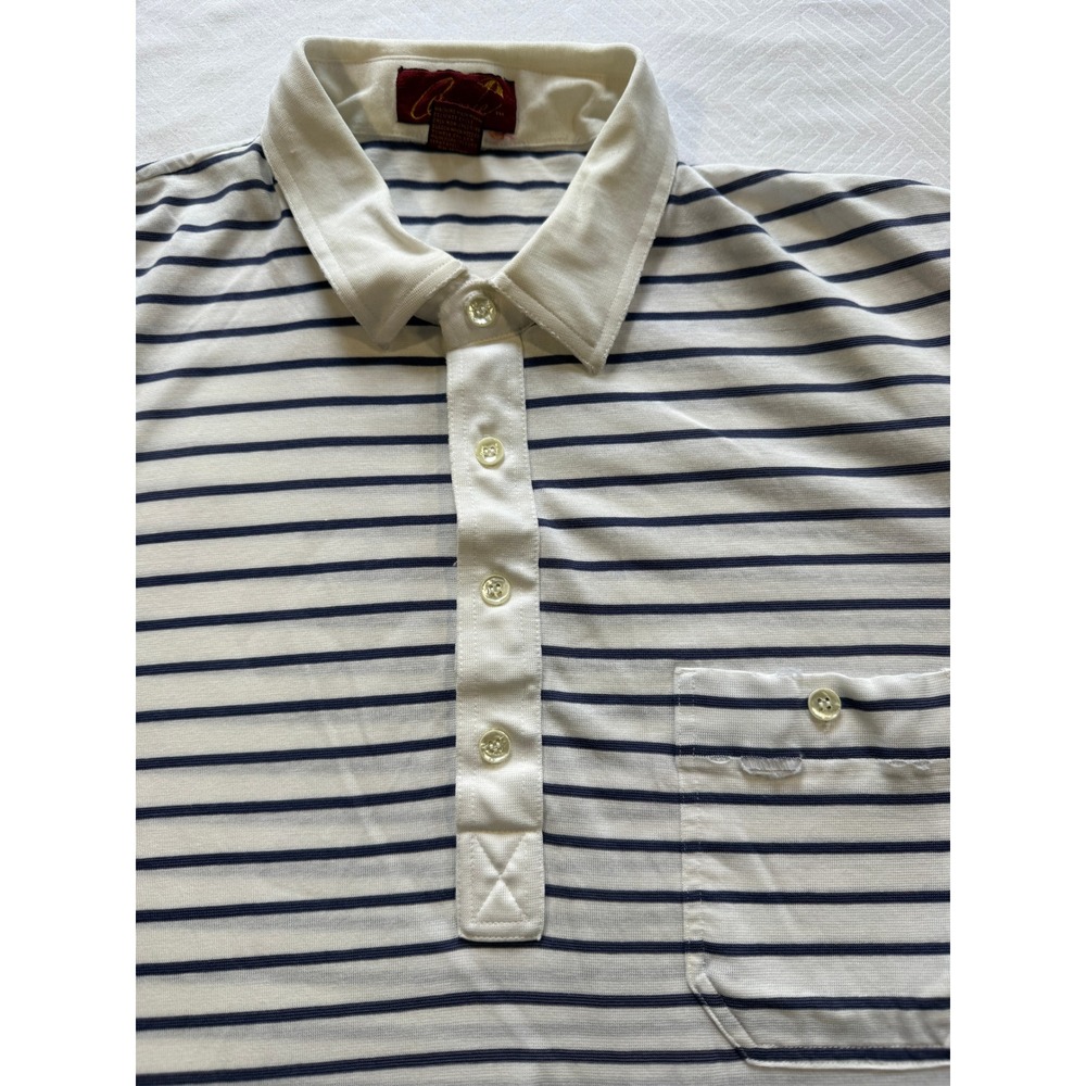 Vintage Arnold Palmer Arnie Striped Polo Shirt Mens L Short Sleeve Blue White